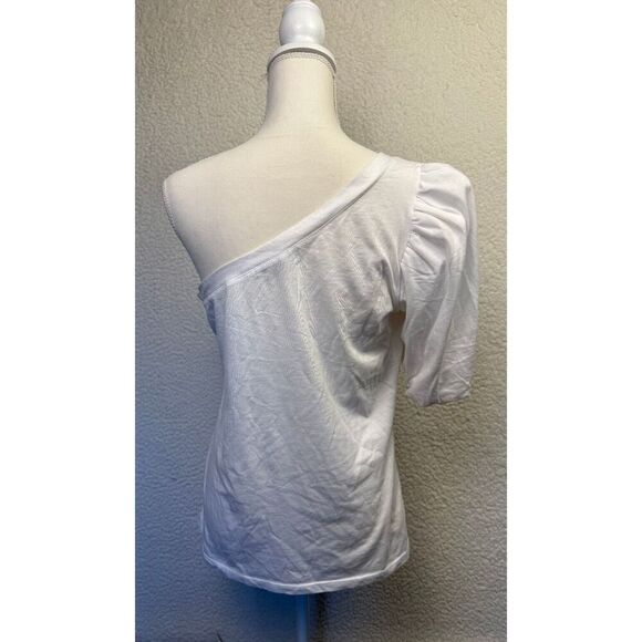 Boston Proper White Cotton/Modal Shirt Womens Casual Top One Shoulder Size M - Picture 3 of 9